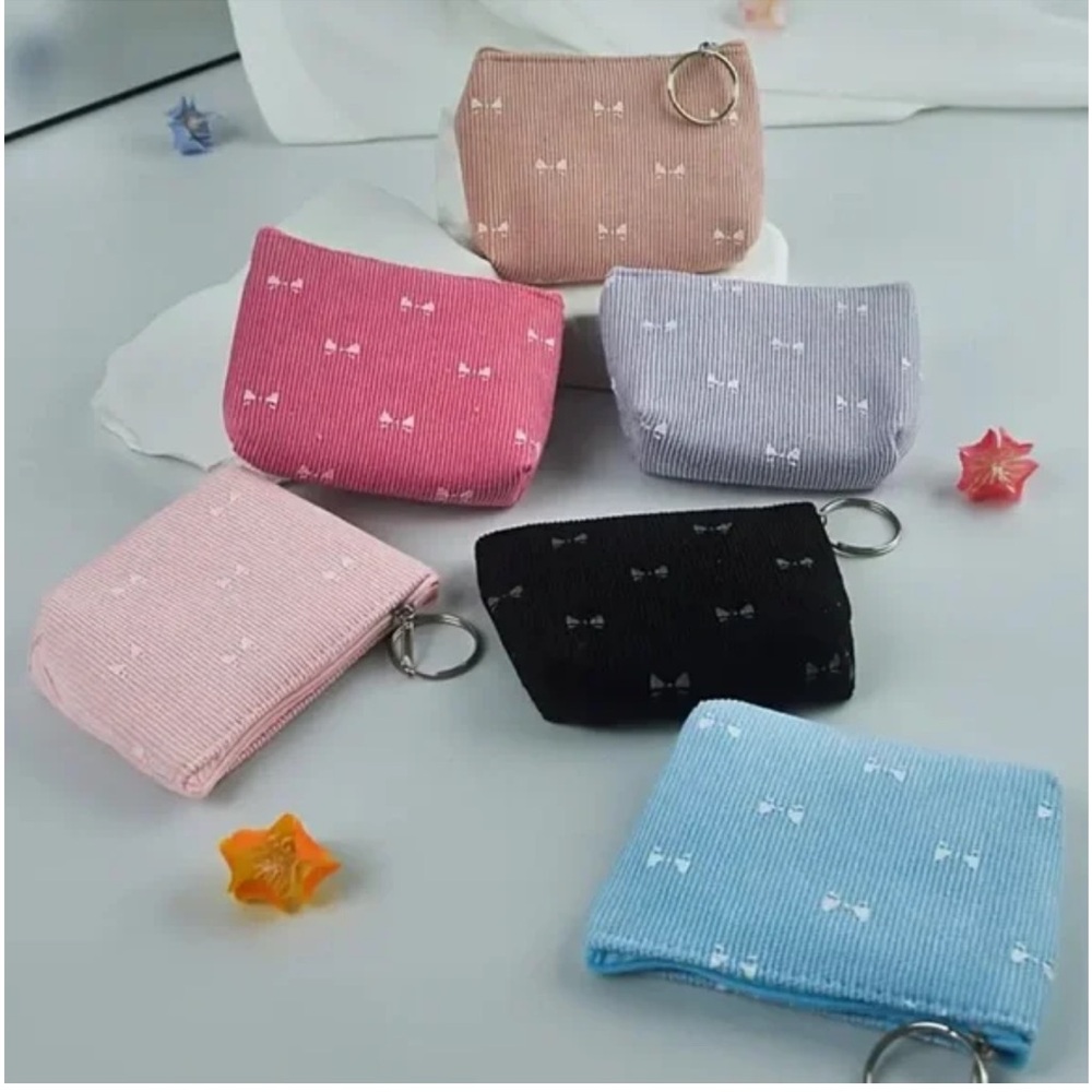 3 Colorful Mini Corduroy Coin Purses with Bow tie Print
